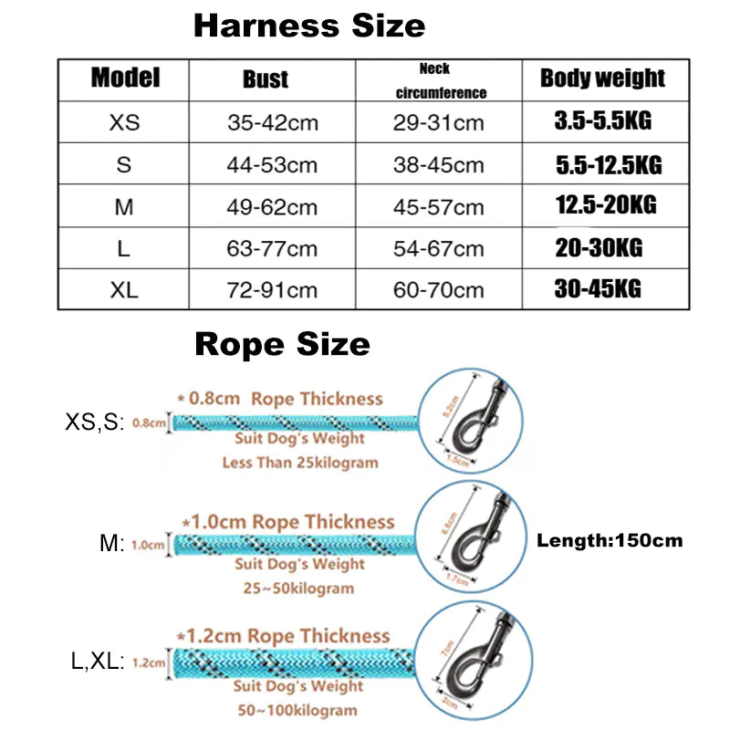Adjustable Dog Harness and Reflective Leash Set