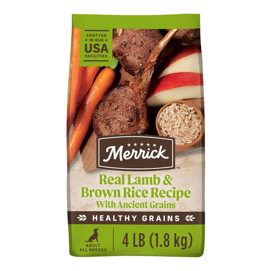 Merrick Healthy Grains Premium Adult Dry Dog Food Wholesome And Natural Kibble With Lamb And Brown Rice - 4.0 lb. Bag