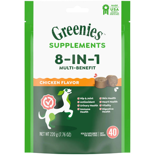 Greenies Dog Supplements 8-in-1 Multi-Benefit Chicken Flavor 7.76 oz. Pouch 40 Count