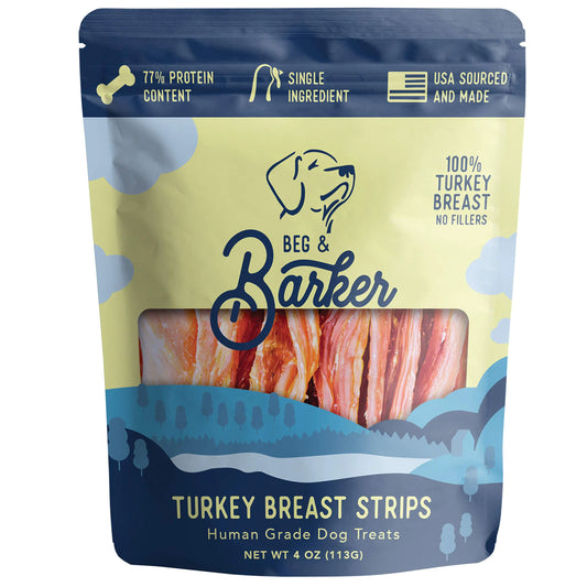 Beg & Barker Turkey Jerky for Dogs (4 Ounce Pack of 1) - Dog Training Treats - Natural Dog Treats Made in The USA - Grain Free Diabetic-Friendly High Protein Sugar-Free