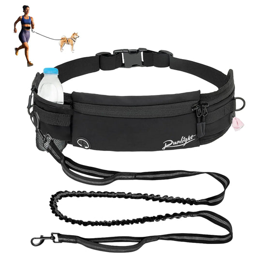 Runlight Hands Free Dog LeashDog Walking Waist Fanny Pack with LeashBungee Dog Bike Leashes for Running Hands Free Dog Treat Pouch Waist BeltDog Walking Accessories Black