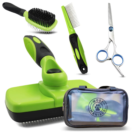Woof Maniacs Doodle Grooming Kit with Carrying Case - Labradoodle Goldendoodle Bernadoodle & Poodle Slicker Brush Dematting Comb Grooming Scissors & Detangling Brush - Short & Long Haired Dog Kit