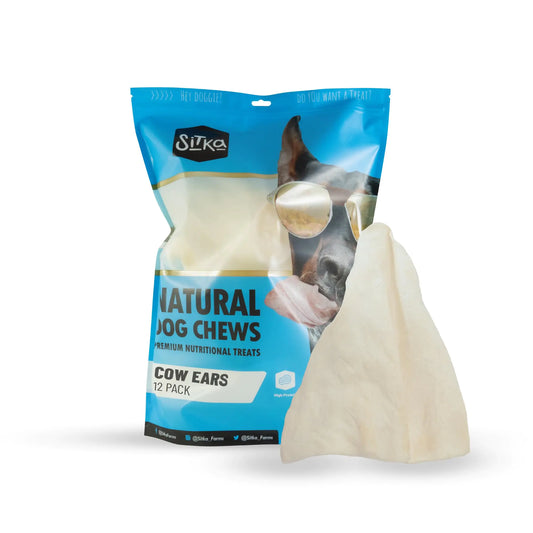 Sitka Farms Cow Ears for Dogs 12 Count - Premium Beef Natural Dog Treats for Small Medium and Large Dogs - Free Range Grass-Feed Cattle