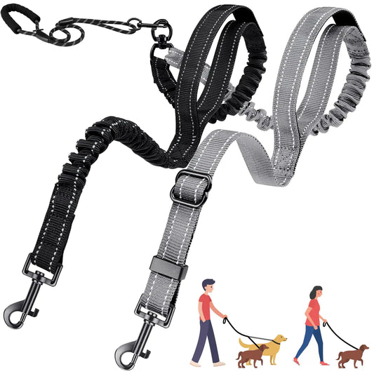 AUTOWT Double Leash for Two Dogs No Tangle 360° Swivel Dual Dog Leashes with 4 Handles Super Lightweight for Puppy Reflective Adjustable Strap and Shock Absorbing Bungee