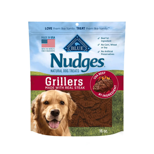 Blue Buffalo Nudges Grillers Natural Dog Treats Made in the USA with Real Steak 16-oz Bag