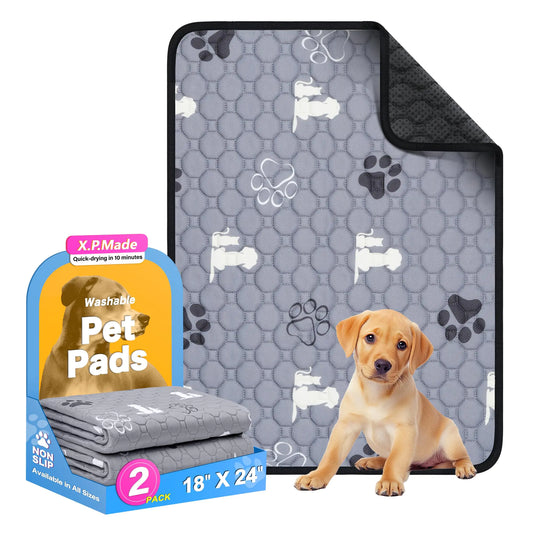 Washable Pee Pads for Dogs 2 Pack Reusable Puppy Pads Waterproof Pet Pee Pads for Dog Potty Training Extra Large Dog Pee Pads for Crate Playpen and Whelping Durable and Absorbent Grey 18"x24"