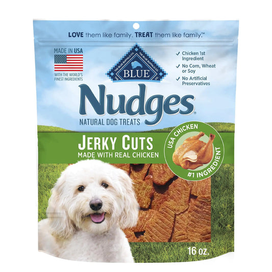 Blue Buffalo Nudges Jerky Bites Dog Treats Made in the USA with Natural Ingredients Bite-Sized Pieces Chicken 16-oz Bag