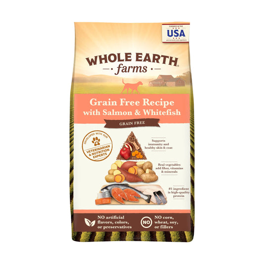 Whole Earth Farms Natural Grain Free Dry Kibble Wholesome And Healthy Dog Food Salmon And Whitefish Recipe - 4 LB Bag