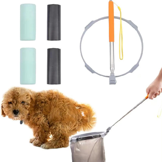 BARKIE Dog Poop Catcher with 120 Bags - 55" Extendable Handle No Cleaning Required After Use No Residue Left Behind Lightweight and Portable Stainless Steel Construction for Small and Large Dogs