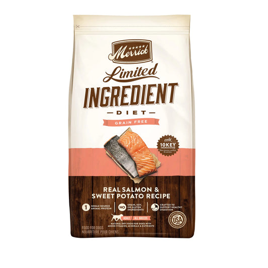 Merrick Limited Ingredient Diet Grain Free Dry Dog Food Premium and Healthy Kibble Salmon and Sweet Potato - 4.0 lb. Bag